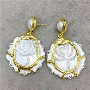 pearlized shell flower earring, 24k gold plated, approx 30-55mm [GMER499]