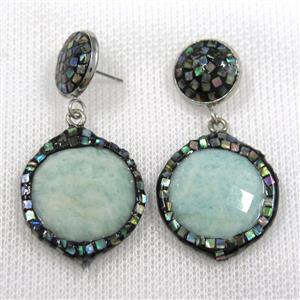 amazonite earrings pave abalone shell, circle, approx 13mm, 22mm dia [GMER502]