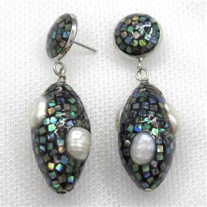 white Pearl Earrings paved abalone shell, oval, approx 13mm, 15-30mm [GMER509]