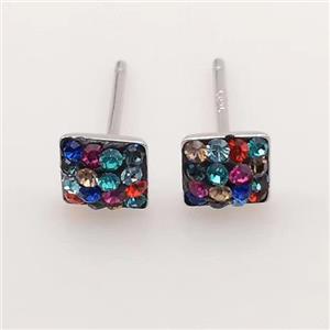 sterling silver Earring studs with Middle East rhinestone, approx 8mm [GMER512]