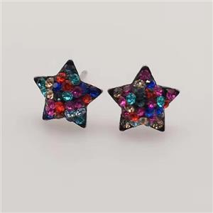 sterling silver Earring studs with Middle East rhinestone, approx 8mm [GMER513]