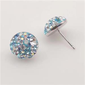 sterling silver Earring studs with Middle East rhinestone, approx 8mm [GMER515]