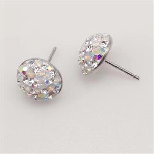 sterling silver Earring studs with Middle East rhinestone, approx 8mm [GMER516]
