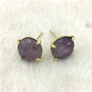 purple Amethyst Stud Earring, gold plated, approx 11mm dia [GMER529]