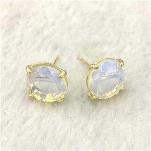 white Opalite Stud Earring, gold plated, approx 11mm dia [GMER531]