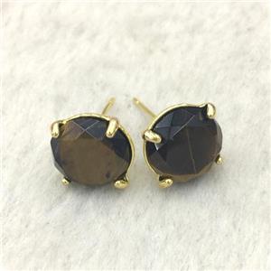 Tiger eye stone Stud Earring, gold plated, approx 11mm dia [GMER532]