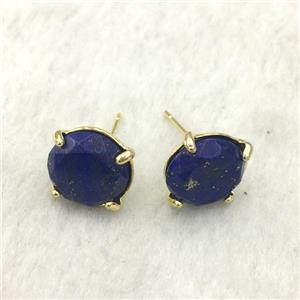 blue Lapis Lazuli Stud Earring, gold plated, approx 11mm dia [GMER535]