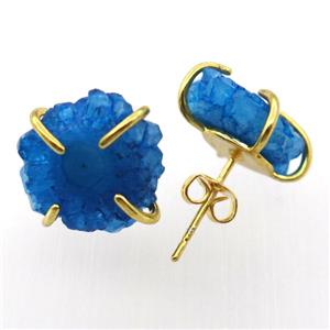 blue solar quartz druzy studs earring, approx 12-18mm [GMER537]