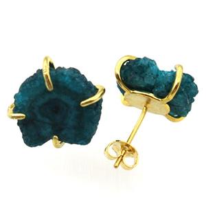 peacockblue solar quartz druzy studs earring, approx 12-18mm [GMER538]