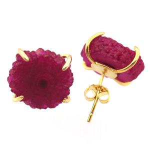 red solar quartz druzy studs earring, approx 12-18mm [GMER539]