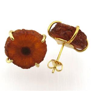 orange solar quartz druzy studs earring, approx 12-18mm [GMER540]
