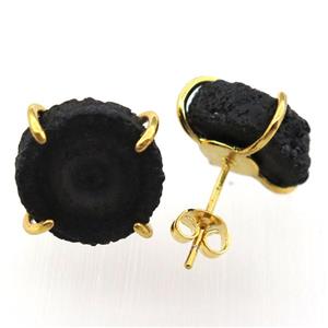 black solar quartz druzy studs earring, approx 12-18mm [GMER542]