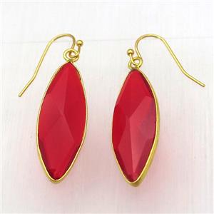 red cat eye glass Hook Earring, eye, gold plated, approx 12-32mm [GMER600]