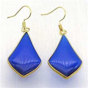 blue cat eye glass teardrop Hook Earring, gold plated, approx 20-32mm [GMER605]