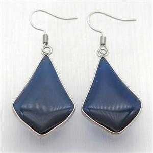 darkblue cat eye glass teardrop Hook Earring, platinum plated, approx 20-32mm [GMER607]