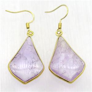 amethyst teardrop Hook Earring, gold plated, approx 20-32mm [GMER609]