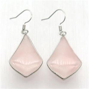 Rose Quartz teardrop Hook Earring, platinum plated, approx 20-32mm [GMER611]
