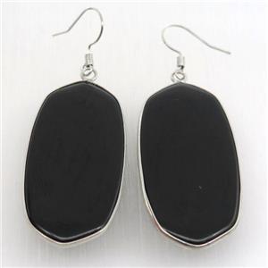 black cat eye glass oval Hook Earring, platinum plated, approx 22-45mm [GMER615]