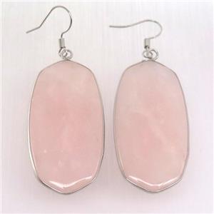 Rose Quartz oval Hook Earring, platinum plated, approx 22-45mm [GMER621]