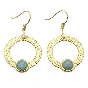 copper hook Earrings with Amazonite, gold plated, approx 23mm dia [GMER625]