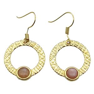 copper hook Earrings with sunstone, gold plated, approx 23mm dia [GMER626]