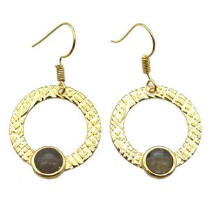 copper hook Earrings with Labradorite, gold plated, approx 23mm dia [GMER627]