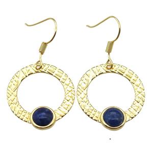 copper hook Earrings with Lapis, gold plated, approx 23mm dia [GMER628]