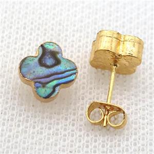 Abalone Shell earring studs, clover, gold plated, approx 10mm [GMER638]