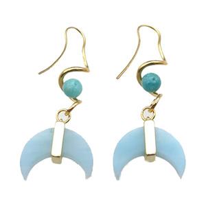 blue Amazonite hook Earring, moon, gold plated, approx 22-50mm [GMER641]