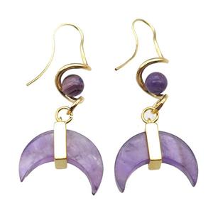 Amethyst hook Earring, moon, gold plated, approx 22-50mm [GMER642]