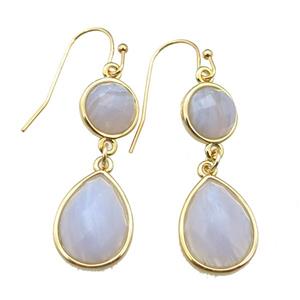 Blue Lace Agate hook Earring, gold plated, approx 13-40mm [GMER644]