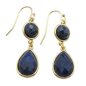 blue Sodalite hook Earring, gold plated, approx 13-40mm [GMER645]