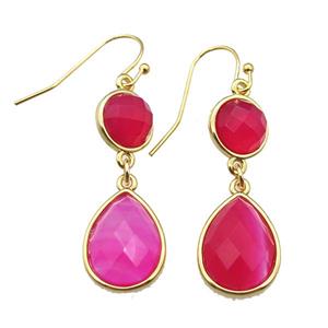red Jade hook Earring, gold plated, approx 13-40mm [GMER646]