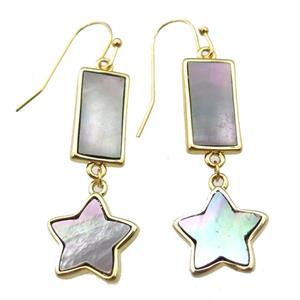 gray Abalone Shell hook Earring, gold plated, approx 14-44mm [GMER647]