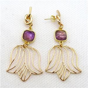 copper earrings with amethyt, gold plated, approx 28-60mm [GMER650]