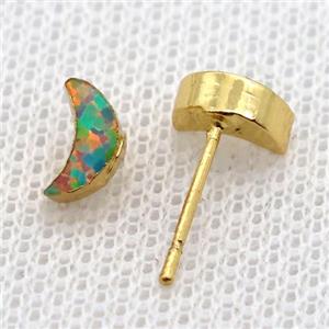 synthetic Fire Opal moon Stud Earrings, gold plated, approx 4-8mm [GMER652]