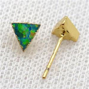 synthetic Fire Opal triangle Stud Earrings, gold plated, approx 6mm [GMER656]