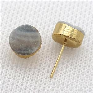 Solar Agate Druzy Studs Earrings, circle, gold plated, approx 10mm [GMER668]