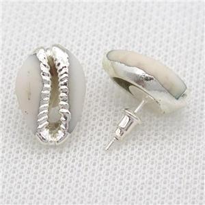 Conch Shell stud Earrings, silver plated, approx 15-20mm [GMER674]