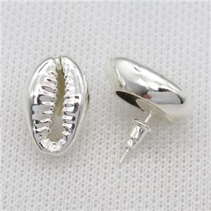 Conch Shell stud Earrings, silver plated, approx 15-20mm [GMER676]