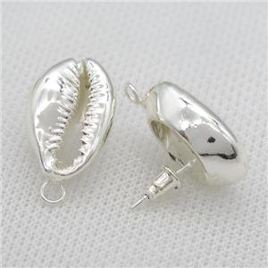 Conch Shell stud Earrings with bail, silver plated, approx 15-20mm [GMER680]