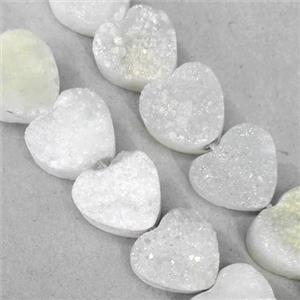 druzy quartz beads, heart, white, approx 12mm dia, 17pcs per st [GMLB1586]