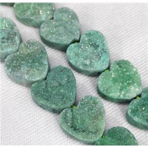 druzy quartz bead, heart, green, approx 12mm dia, 17pcs per st [GMLB1588]