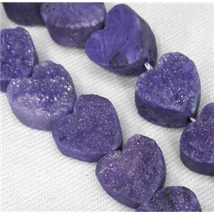 druzy quartz beads, heart, purple, approx 12mm dia, 17pcs per st [GMLB1589]