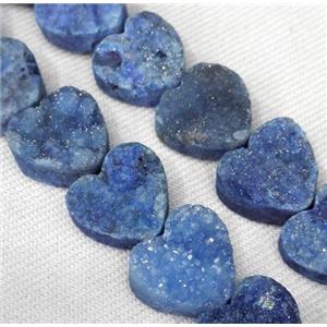 druzy quartz bead, heart, blue, approx 12mm dia, 17pcs per st [GMLB1590]
