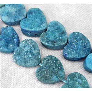 blue druzy quartz bead, heart, approx 12mm dia, 17pcs per st [GMLB1591]