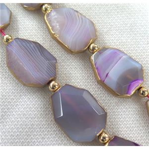 purple agate beads, faceted freeform, gold plated, approx 15-30mm, 6pcs per st [GMLB1679]