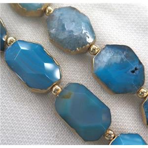 blue agate beads, faceted freeform, gold plated, approx 15-30mm, 6pcs per st [GMLB1680]