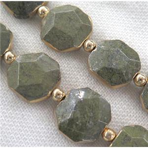 golden-spot green jasper beads, gold plated, approx 15-20mm, 8pcs per st [GMLB1681]