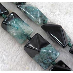 agate beads with green druzy, point, rectangle, approx 20-30mm, 12beads per st. [GMLB1865]
